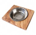 Stainless Steel Bowl LUCKY ONE in olive wood holder | D.O.M.