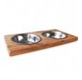 Stainless Steel Bowls LUCKY TWO in olive wood stand | D.O.M.