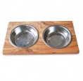 Dog & Cat & Pet bowls LUCKY TWO stainless steel & olive wood | D.O.M.