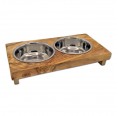 Double pet bowl LUCKY olive wood & stainless steel | D.O.M.