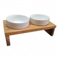 D.O.M. raised feeding station DANDY+ olive wood & pottery bowls