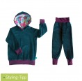 Outfit-Tip: Kids Hoodie Teal/Pink Apple + Joggers Teal/Aubergine | bingabonga
