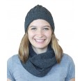 Alpaca Matching Set Loop Scarf & cable-knit Hat, anthracite | Albwolle