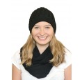 Alpaca Matching Set Loop Scarf & cable-knit Hat, black | Albwolle