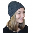 Alpaca wool cap cable-knit for women, anthracite | Albwolle