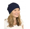 Alpaca wool cap cable-knit for women, navy | Albwolle
