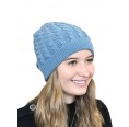 Alpaca wool cap cable-knit for women, petrol | Albwolle