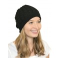 Alpaca wool cap cable-knit for women, black | Albwolle
