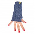 Alpaca Wrist Warmer Arosa for women, denim blue cable-knit | AlpacaOne