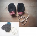 Baby Mittens anthracite Organic Wool Fleece with striped cuffs | Ulalue