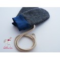 Eco Wool Broadcloth Baby Mittens anthracite, blue cuffs | Ulalue