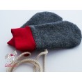 Eco Wool Broadcloth Baby Mittens anthracite, red cuffs | Ulalue