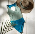 Modern V-Neck One Piece Swimsuit khaki/blue ECONYL® » earlyfish