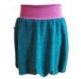 Bicoloured girl’s bubble skirt, light-blue/aubergine organic cotton plush | bingabonga