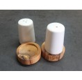 Ceramic Salt & Pepper Shaker Set on Olive Wood Base by D.O.M.
