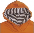Kids orange hoodie T-Shirt brown-cream striped hood, organic cotton