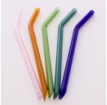 Colourful curved Glass Drinking Straws 22 cm, bevelled bottom