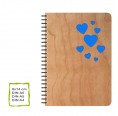 Eco Notebook blue HEARTS with cherrywood cover