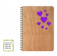 Eco Notebook purple HEARTS with cherrywood cover