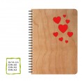 Eco Notebook red HEARTS with cherrywood cover