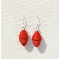 Red Earrings Mini Spindle, handmade recycled cotton paper » Sundara