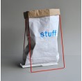 Red Metal Paper Bag Holder with Paper Bag + Imprint STUFF