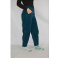 Organic Velveteen Pull-On Trousers Irene,  elastic waist, teal | bloomers