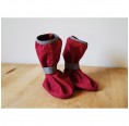 Baby all weather footies with felt sole, eta proof organic cotton, berry red