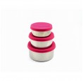Round stainless steel lunchbox with magenta silicone lid