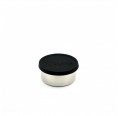 Round stainless steel lunchbox with black silicone lid