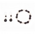 Sundara Beejika Bracelet & Earrings Agate white & brown seed pearls