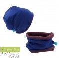 Winter Beanie Hat & Loop Scarf Organic Cotton Fleece Royal/Aubergine » bingabonga