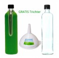 Refillable glass bottle set with neoprene sleeve green & free funnel | Dora‘s
