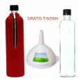 Refillable glass bottle set with neoprene sleeve red & free funnel | Dora‘s