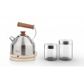 Kitchen Set: electric kettle LIGNUM SATINATO & Glass Jars Nathan Satin | Ottoni Fabbrica