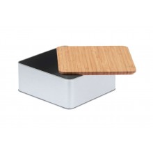 Square Gift Box Tinplate with Bamboo Lid 1450 ml