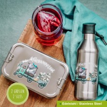 Kids Lunch Box and Drinking Bottle Set 'Steam Loco', Stainless Steel