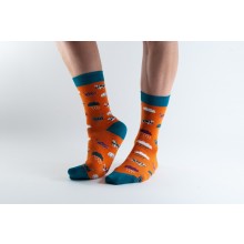 Orange Bamboo Socks Cats & Dogs Allover Print