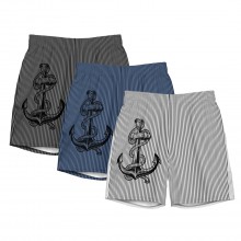 Striped Men’s Swimming Shorts with Anchor Print – Recycled Polyester & UPF 50+