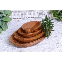 4-part Olive Wood Bowls, oval, in 4 Lengths