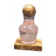 Glass Carafe Decanter BONSOIR with Olive Wood Ball Lock on Olive Wood Base