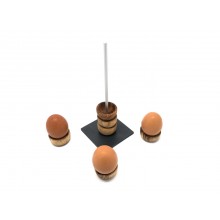 Olive Wood Eggcup PICCOLO Set of 6 with Holder