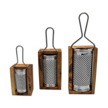Stainless Steel Cheese Grater with Olive Wood Storage Container