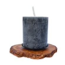 Round Pillar Candle Holder RUSTIC Olive Wood & Metall Plate