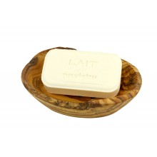 Rustic Olive Wood Soap Dish with Draining Holes & handmade vegetable Soap from Bormes les Mimosas, Milk