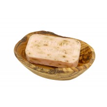 Rustic Olive Wood Soap Dish with Draining Holes & handmade vegetable Soap from Bormes les Mimosas, Rose