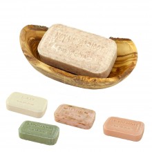 Rustic Olive Wood Soap Dish with Draining Holes & handmade vegetable Soap from Bormes les Mimosas, various scents