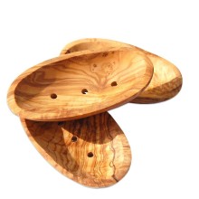 Olive Wood Soap Tray OVAL with Groove & Draining Holes, various sizes