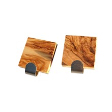Self-Adhesive Hook Olive Wood & Stainless Steel – without motif, 2 pieces