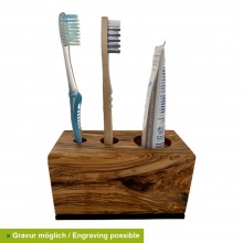 Toothbrush Stand Manual made from Olive Wood, engraving possible